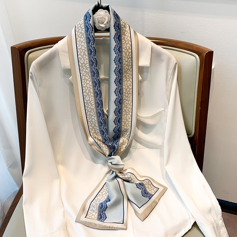 Γυναικείος φουλάρι από συνθετικό μετάξι, διπλής χρήσης ως λαστιχάκι μαλλιών και φουλάρι λαιμού, απλή ύφανση, μεσαίου μήκους, Καλοκαίρι 2021.