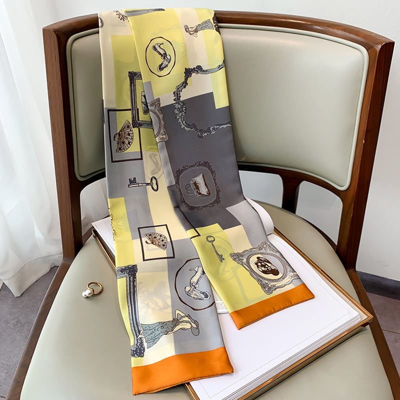 Γυναικείος φουλάρι από συνθετικό μετάξι, διπλής χρήσης ως λαστιχάκι μαλλιών και φουλάρι λαιμού, απλή ύφανση, μεσαίου μήκους, Καλοκαίρι 2021.