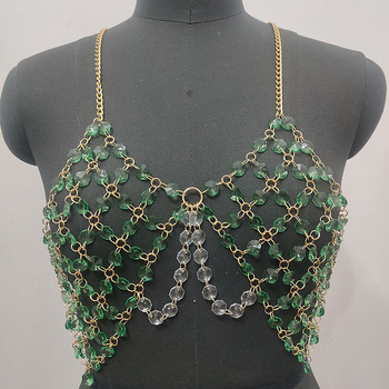 Moterų kūno grandinė su karoliukais ir imitaciniais kristalais, plastikinė elektroplatinė danga, geometrinis stilius, kilmė Guangzhou, 2023 vasara