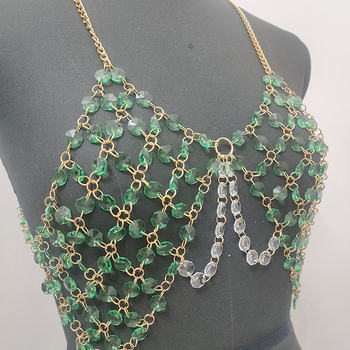 Moterų kūno grandinė su karoliukais ir imitaciniais kristalais, plastikinė elektroplatinė danga, geometrinis stilius, kilmė Guangzhou, 2023 vasara
