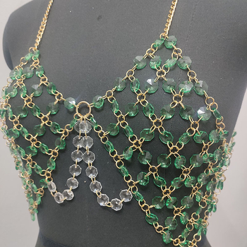 Moterų kūno grandinė su karoliukais ir imitaciniais kristalais, plastikinė elektroplatinė danga, geometrinis stilius, kilmė Guangzhou, 2023 vasara