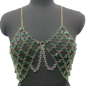 Moterų kūno grandinė su karoliukais ir imitaciniais kristalais, plastikinė elektroplatinė danga, geometrinis stilius, kilmė Guangzhou, 2023 vasara