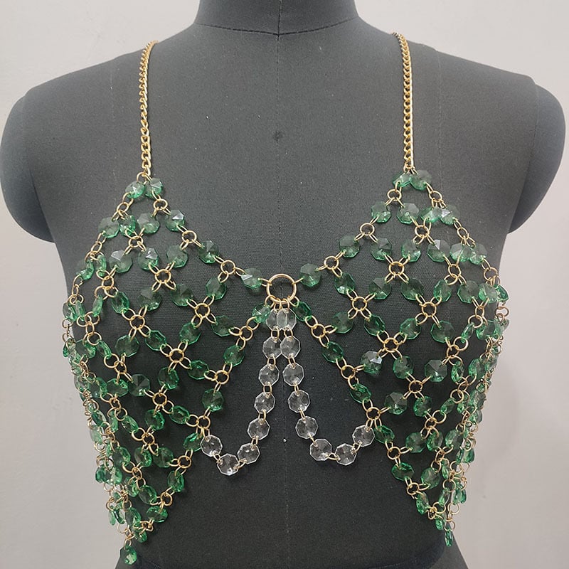 Moterų kūno grandinė su karoliukais ir imitaciniais kristalais, plastikinė elektroplatinė danga, geometrinis stilius, kilmė Guangzhou, 2023 vasara