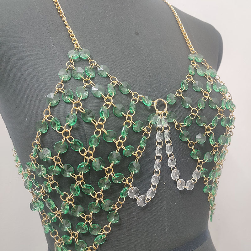 Moterų kūno grandinė su karoliukais ir imitaciniais kristalais, plastikinė elektroplatinė danga, geometrinis stilius, kilmė Guangzhou, 2023 vasara