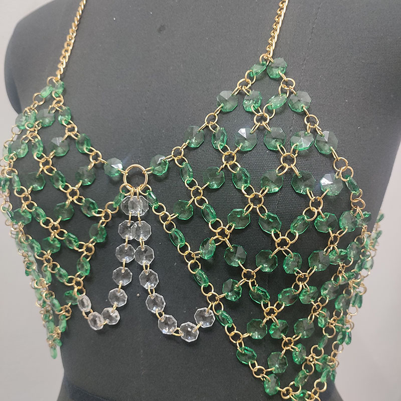 Moterų kūno grandinė su karoliukais ir imitaciniais kristalais, plastikinė elektroplatinė danga, geometrinis stilius, kilmė Guangzhou, 2023 vasara