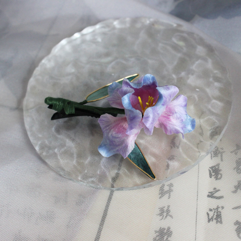 Drevno-stilska svilenkasta gradijentna kopča za kosu s velurom cvjetom, ručna izrada Hanfu dodatak, ljeto 2024