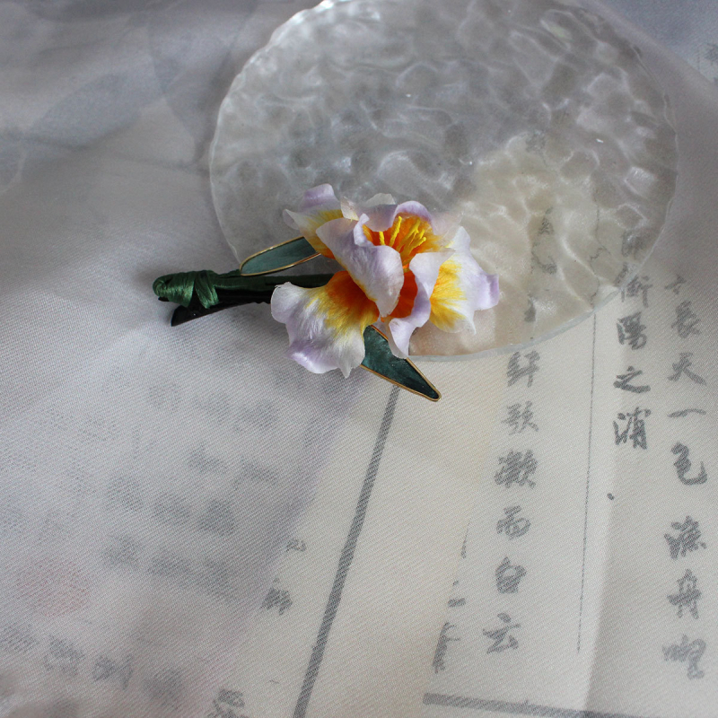 Drevno-stilska svilenkasta gradijentna kopča za kosu s velurom cvjetom, ručna izrada Hanfu dodatak, ljeto 2024