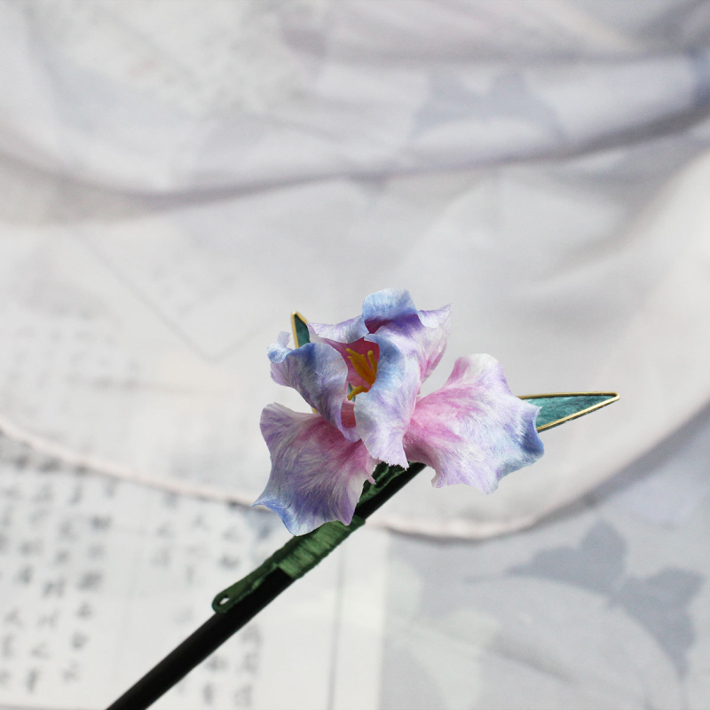 Drevno-stilska svilenkasta gradijentna kopča za kosu s velurom cvjetom, ručna izrada Hanfu dodatak, ljeto 2024