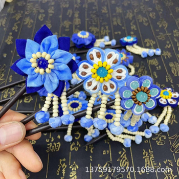 Spona za kosu od platna, oblik cvijeta, ručno tkano, etnički stil