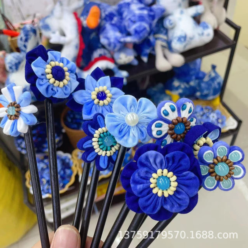 Spona za kosu od platna, oblik cvijeta, ručno tkano, etnički stil