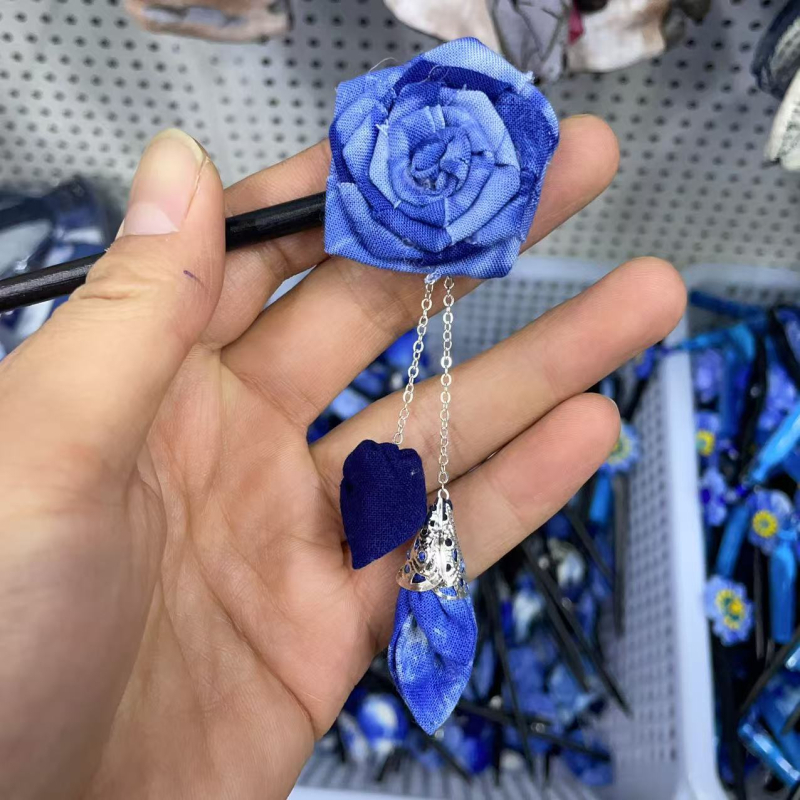 Spona za kosu od platna, oblik cvijeta, ručno tkano, etnički stil