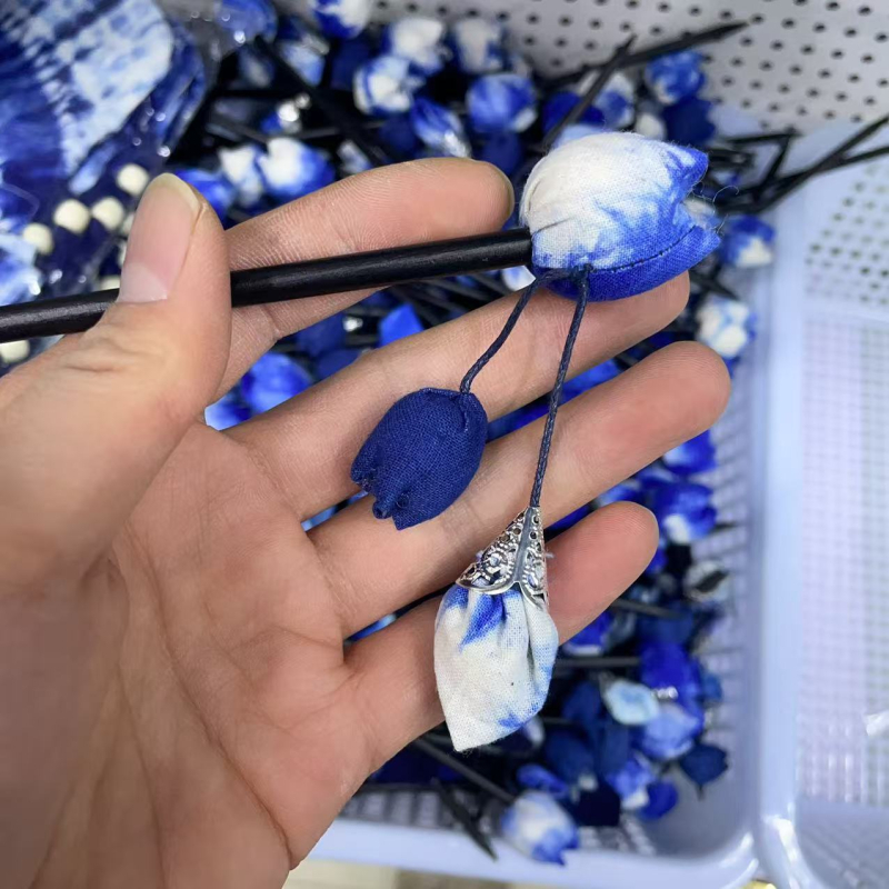 Spona za kosu od platna, oblik cvijeta, ručno tkano, etnički stil