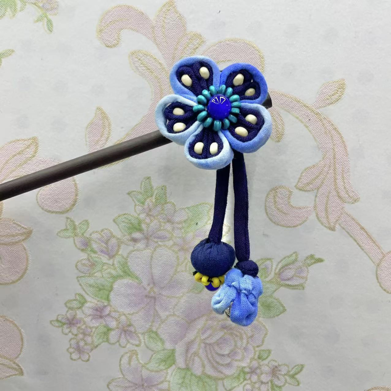 Spona za kosu od platna, oblik cvijeta, ručno tkano, etnički stil