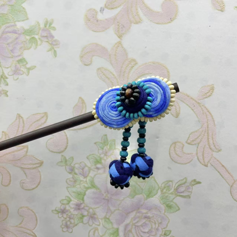 Spona za kosu od platna, oblik cvijeta, ručno tkano, etnički stil