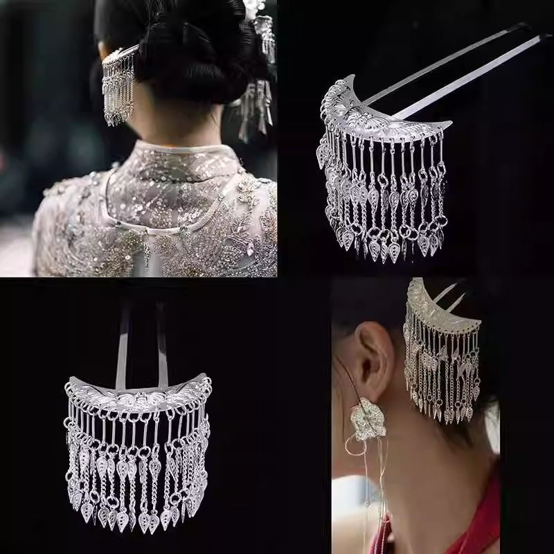 Ukosnica za kosu s leptirovim resicama, elektroplatirana zliatina, oblik U, novi kineski stil