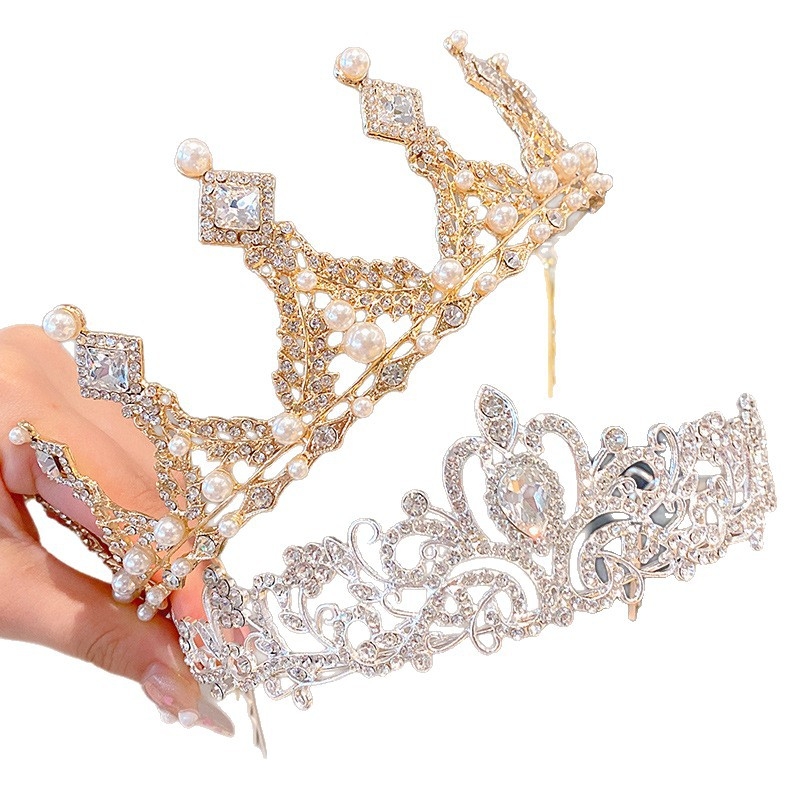 Vjenčana tiara – kruna od legure s kristalima, etnički stil, čistoća 14k, elektroplatiranje
