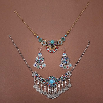 Комплект аксесоари за коса в етно стил: диадема, обици и огърлица за деца; сплав, електроплатиране, етно стил, етнически узор