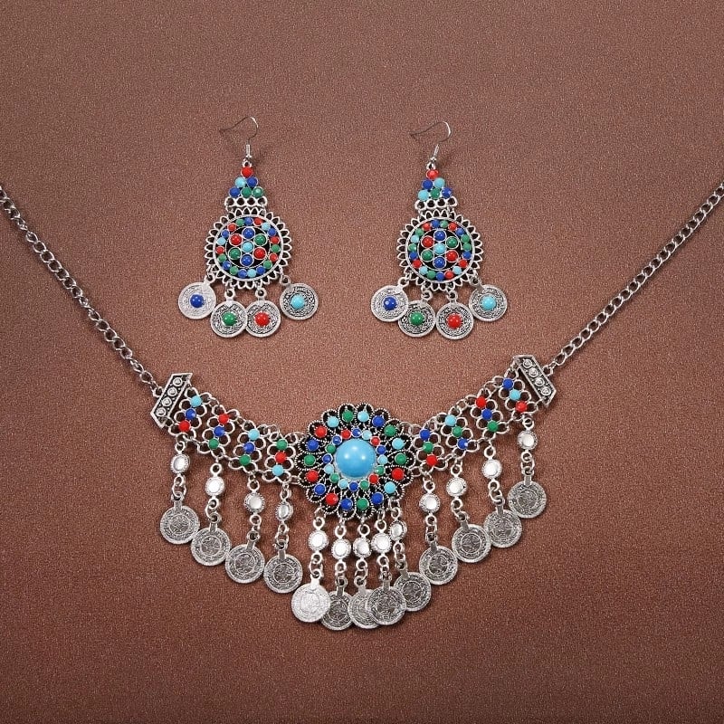 Комплект аксесоари за коса в етно стил: диадема, обици и огърлица за деца; сплав, електроплатиране, етно стил, етнически узор