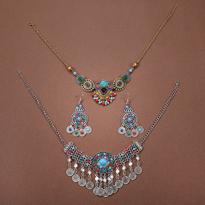 Комплект аксесоари за коса в етно стил: диадема, обици и огърлица за деца; сплав, електроплатиране, етно стил, етнически узор