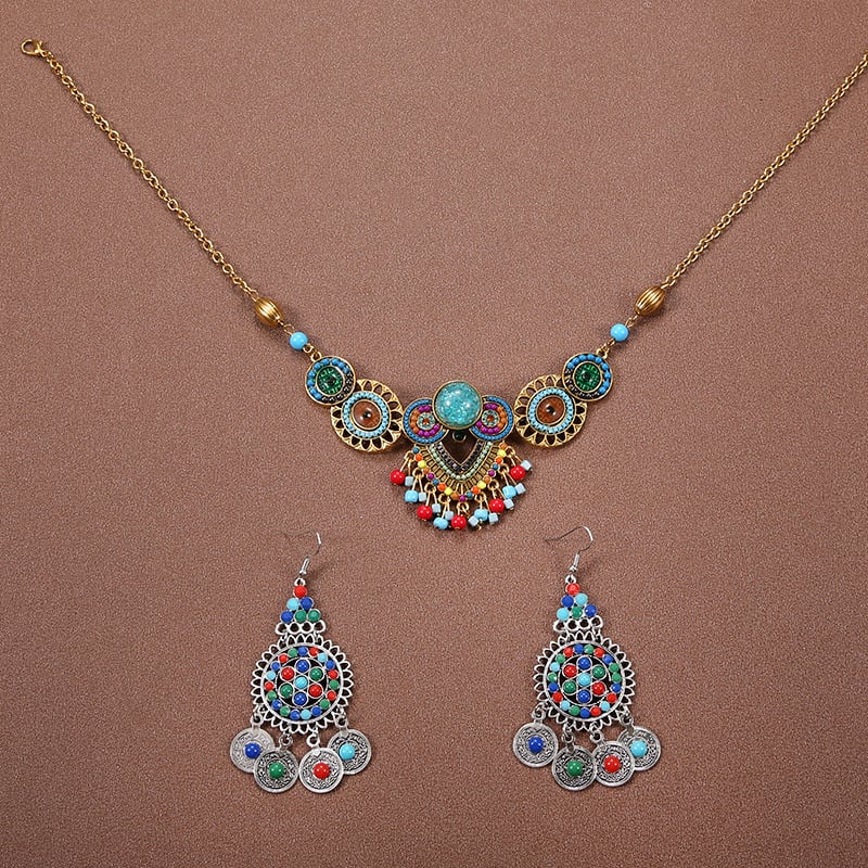 Комплект аксесоари за коса в етно стил: диадема, обици и огърлица за деца; сплав, електроплатиране, етно стил, етнически узор