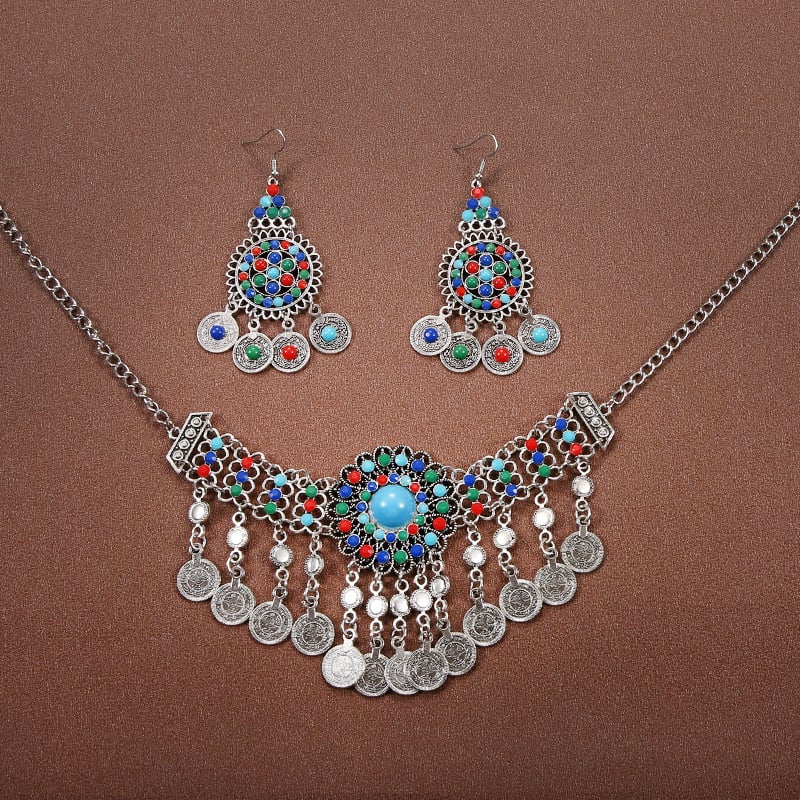 Комплект аксесоари за коса в етно стил: диадема, обици и огърлица за деца; сплав, електроплатиране, етно стил, етнически узор