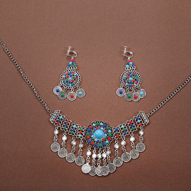 Комплект аксесоари за коса в етно стил: диадема, обици и огърлица за деца; сплав, електроплатиране, етно стил, етнически узор