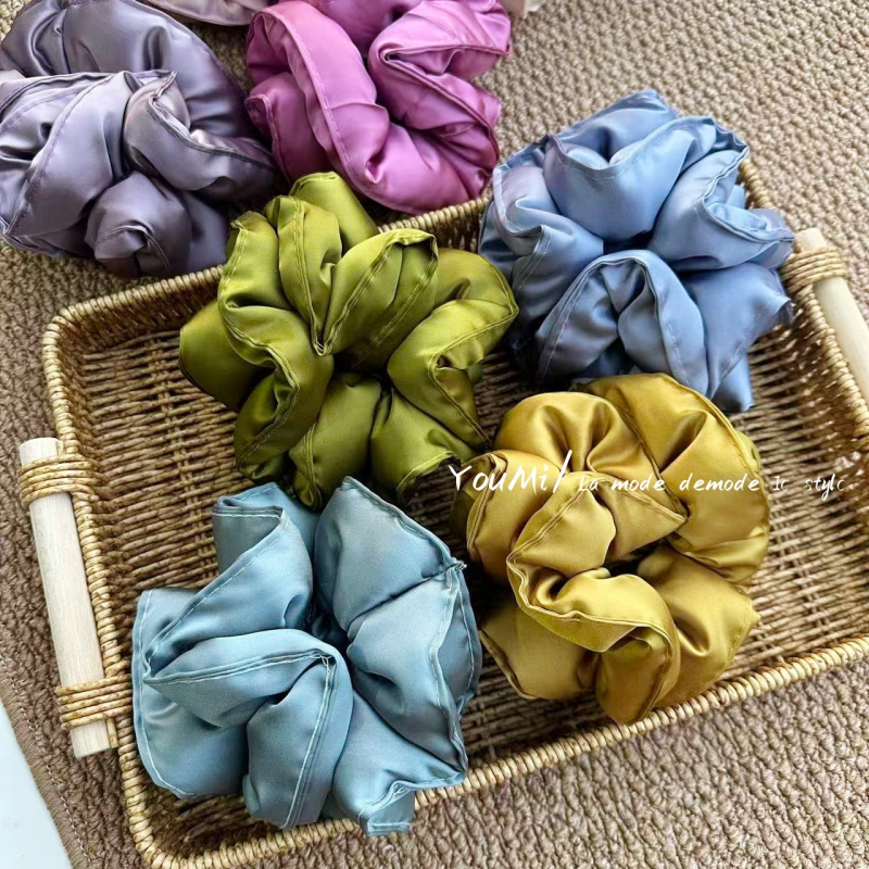Vlasna gumica za kosu od platna s satenskim završetkom, ručno izrađena, korejski stil, opušten tip, svježe i slatko