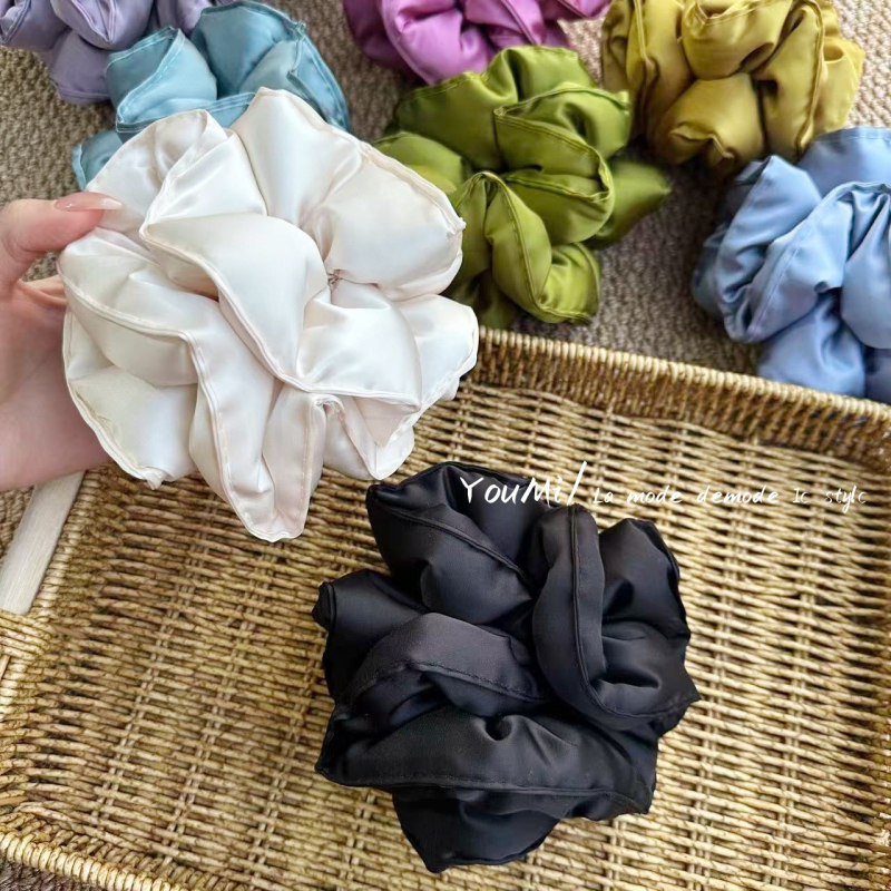 Vlasna gumica za kosu od platna s satenskim završetkom, ručno izrađena, korejski stil, opušten tip, svježe i slatko