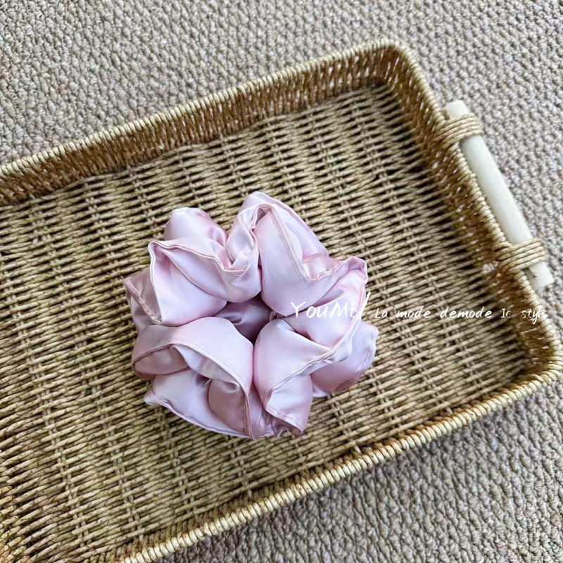Vlasna gumica za kosu od platna s satenskim završetkom, ručno izrađena, korejski stil, opušten tip, svježe i slatko