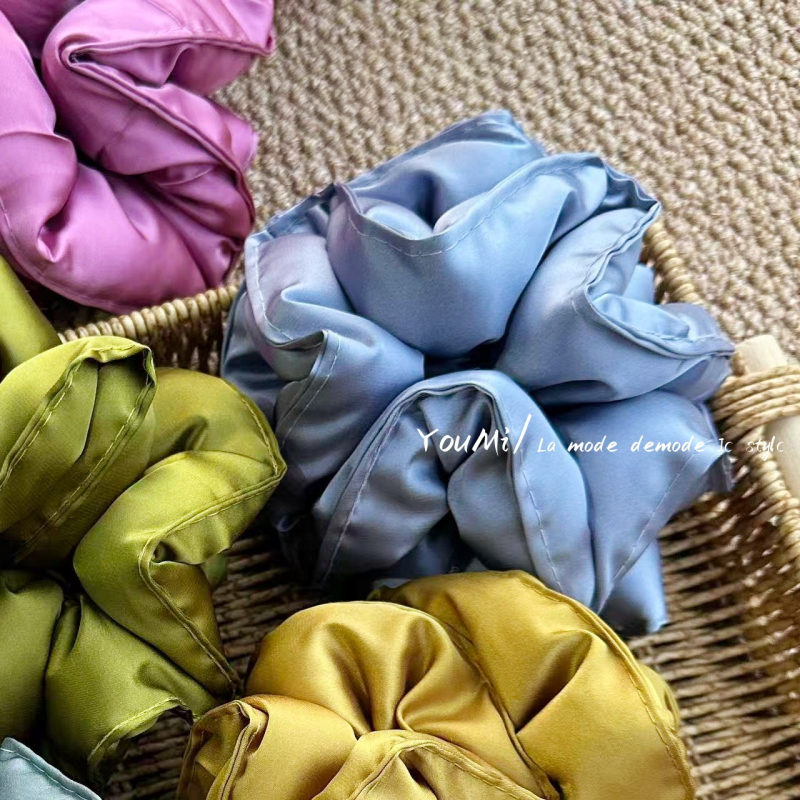 Vlasna gumica za kosu od platna s satenskim završetkom, ručno izrađena, korejski stil, opušten tip, svježe i slatko