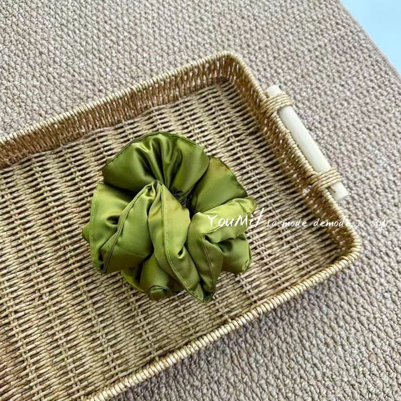 Vlasna gumica za kosu od platna s satenskim završetkom, ručno izrađena, korejski stil, opušten tip, svježe i slatko