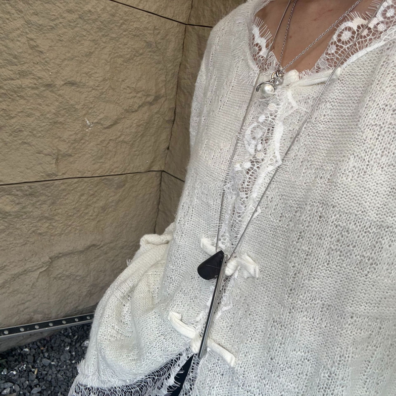 Pikk kaelakee titaani terasest, geomeetriline ripats, Korea-stiilis naistele, kevad 2025