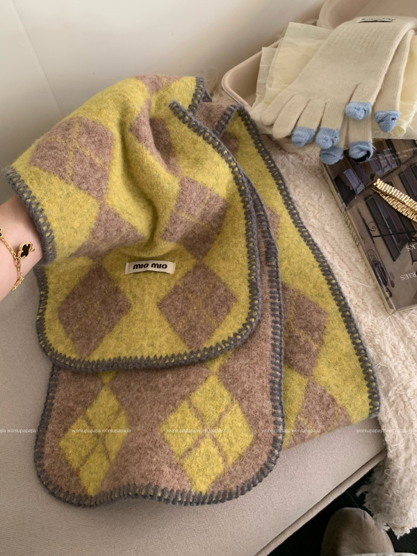 Šalis iš pūko kolledžo stiliaus su rombo forma ir taškių modeliu, imitacija kašmyro, mezginė kraštinė, žieminis šiltas moterims