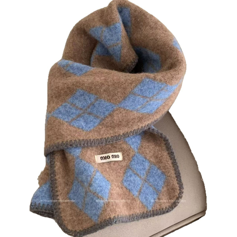 Šalis iš pūko kolledžo stiliaus su rombo forma ir taškių modeliu, imitacija kašmyro, mezginė kraštinė, žieminis šiltas moterims