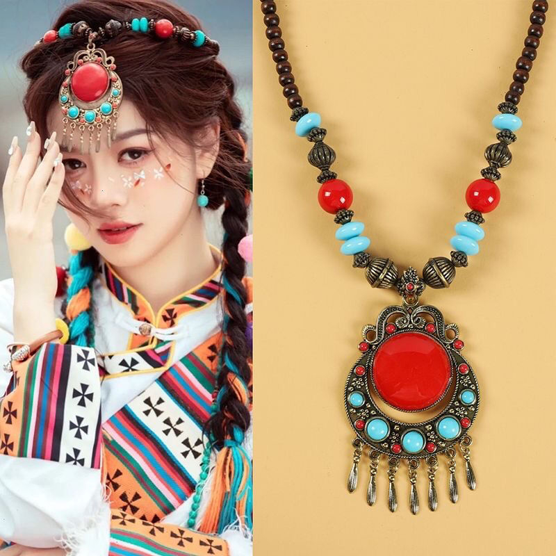 Viseći lanac s privjeskom od pčelinjeg voska, ručno izrađeno, tibetanski etnički stil, unisex, lanac s kuglicama, duljina 51–80 cm