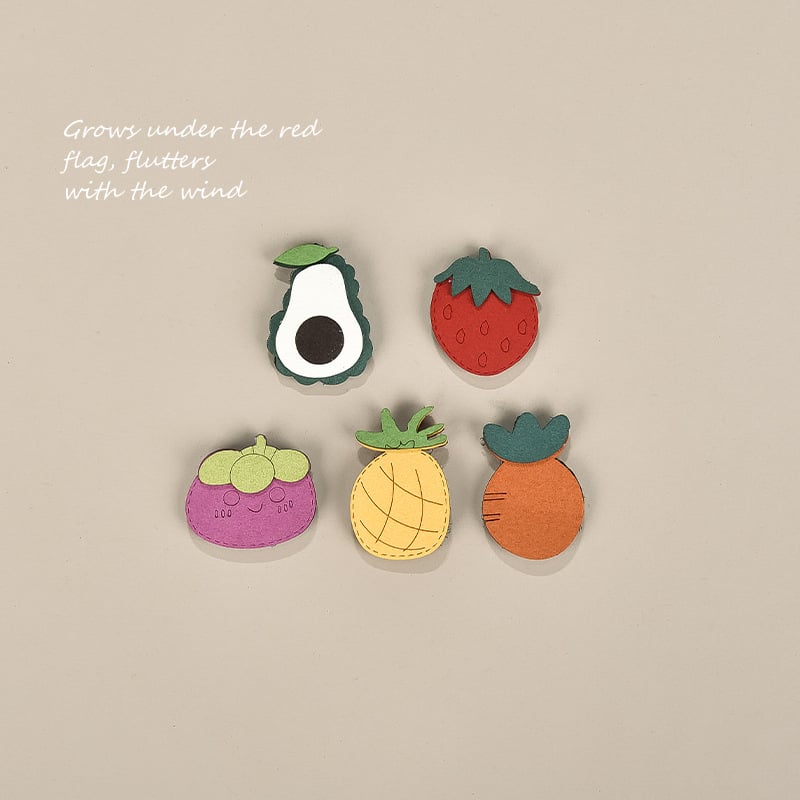 Bērnu matu aksesuāri — rokdarbu auduma Velcro matu sponkas ar augļu un ziedu motīvu