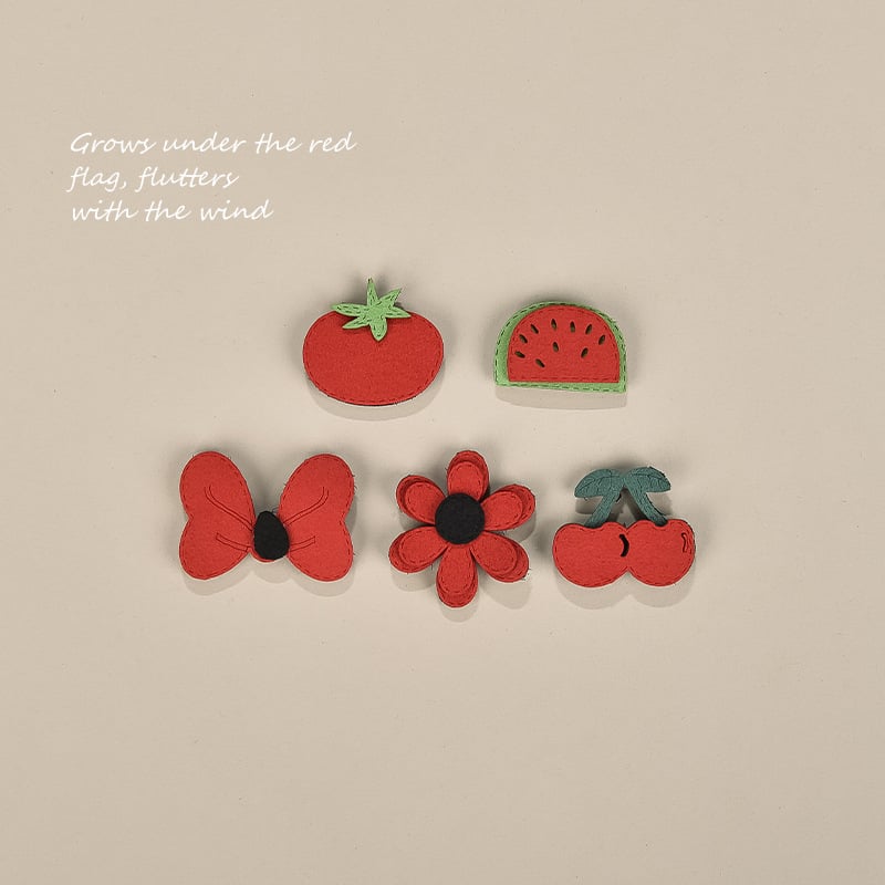 Bērnu matu aksesuāri — rokdarbu auduma Velcro matu sponkas ar augļu un ziedu motīvu