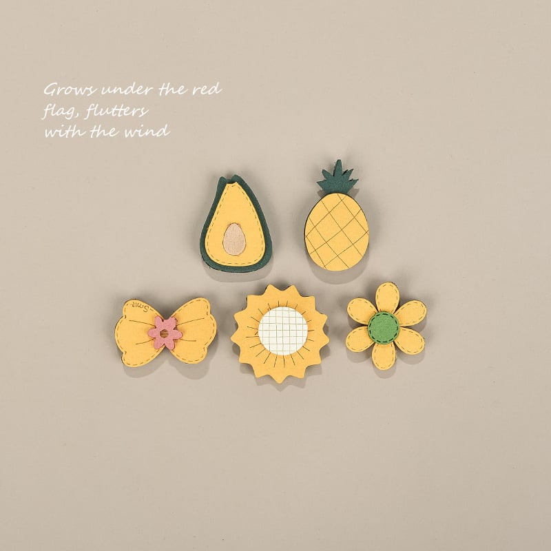 Bērnu matu aksesuāri — rokdarbu auduma Velcro matu sponkas ar augļu un ziedu motīvu