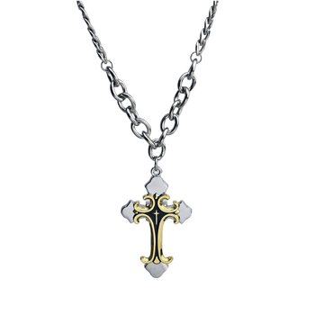 Colier cu pandantiv cruce din aliaj și lanț cu mărgele din oțel titan, placare electroplatină, lungime 51–60 cm