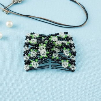 Clip de păr cu fluture din mărgele, elastice, design romb, lucrat manual, cristale, plastic/rasină