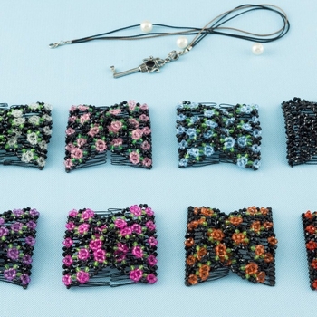 Clip de păr cu fluture din mărgele, elastice, design romb, lucrat manual, cristale, plastic/rasină