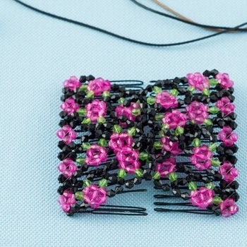 Clip de păr cu fluture din mărgele, elastice, design romb, lucrat manual, cristale, plastic/rasină