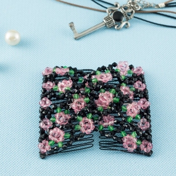 Clip de păr cu fluture din mărgele, elastice, design romb, lucrat manual, cristale, plastic/rasină