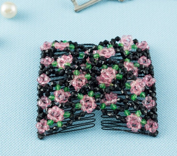 Clip de păr cu fluture din mărgele, elastice, design romb, lucrat manual, cristale, plastic/rasină