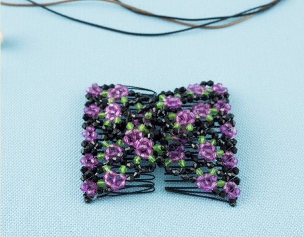 Clip de păr cu fluture din mărgele, elastice, design romb, lucrat manual, cristale, plastic/rasină