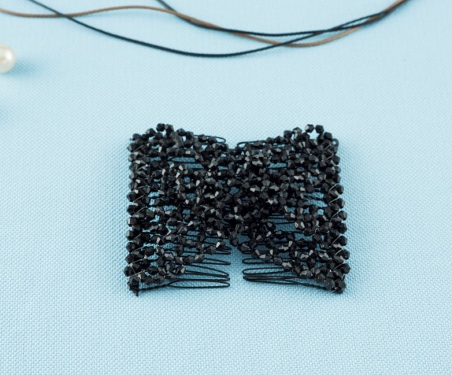 Clip de păr cu fluture din mărgele, elastice, design romb, lucrat manual, cristale, plastic/rasină