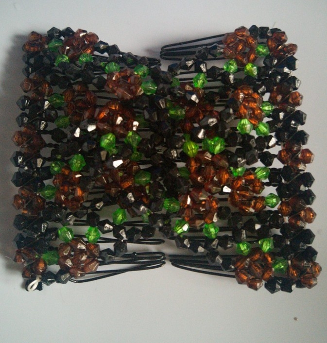 Clip de păr cu fluture din mărgele, elastice, design romb, lucrat manual, cristale, plastic/rasină