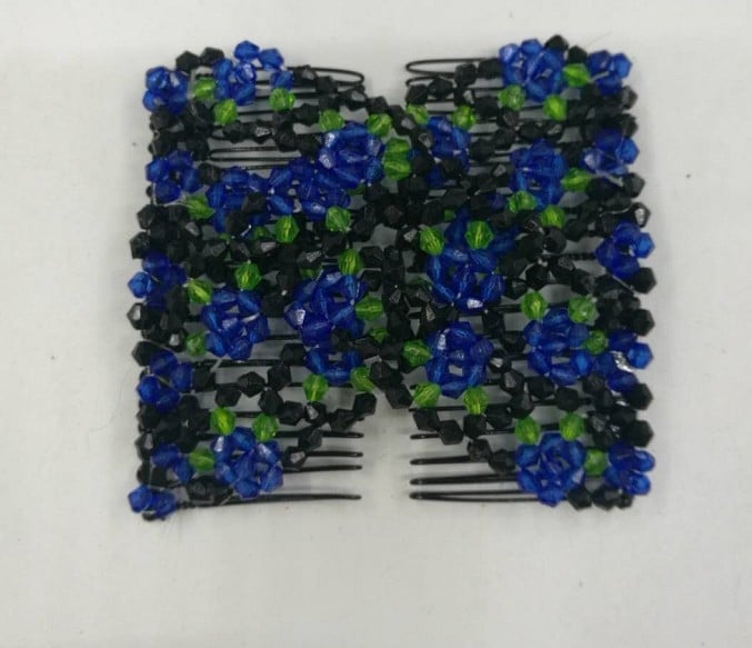 Clip de păr cu fluture din mărgele, elastice, design romb, lucrat manual, cristale, plastic/rasină