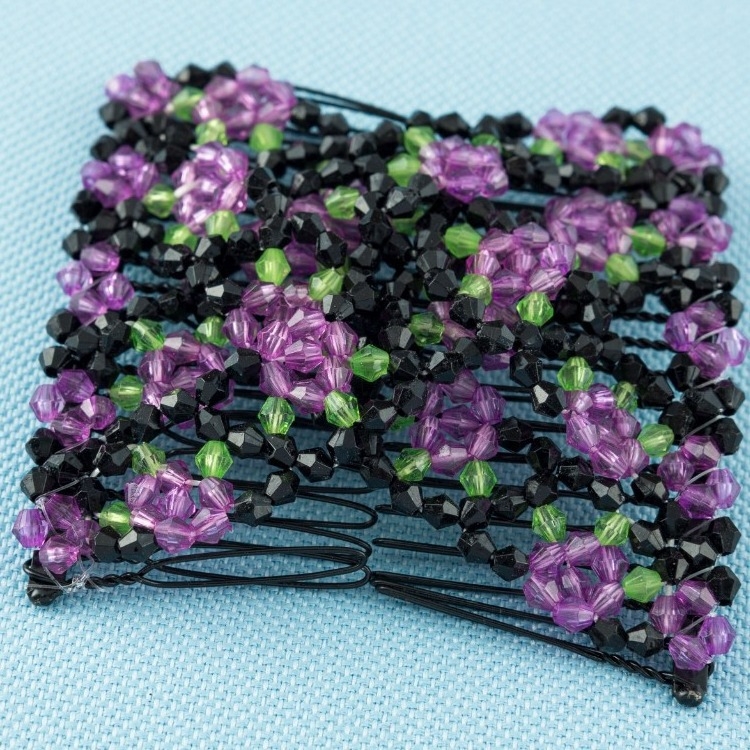 Clip de păr cu fluture din mărgele, elastice, design romb, lucrat manual, cristale, plastic/rasină