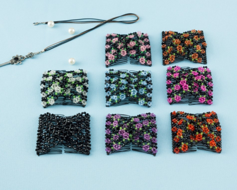 Clip de păr cu fluture din mărgele, elastice, design romb, lucrat manual, cristale, plastic/rasină